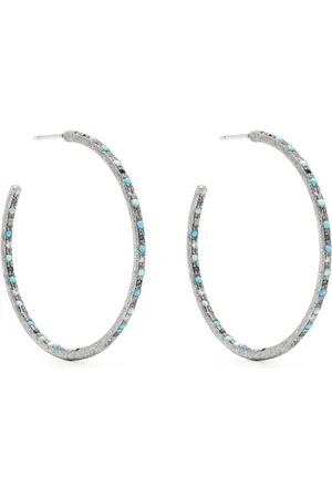 CAROLINA BUCCI 18kt Weißgoldcreolen mit Diamanten und Türkis