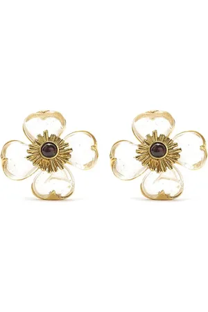 Goossens Granat-Ohrclips mit Blumen-Motiv