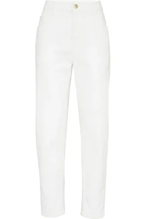 Brunello Cucinelli Hoch sitzende Tapered-Jeans mit Monili-Kette