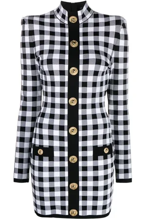 Balmain Gestricktes Minikleid mit Vichy-Karo