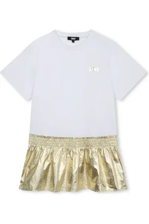 DKNY Kleid im Metallic-Look mit Logo-Print