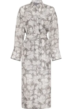 Brunello Cucinelli Midikleid mit Blatt-Print