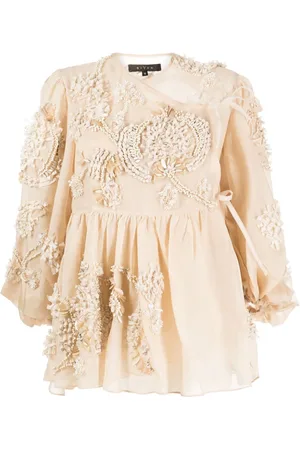 BIYAN Seidenbluse mit Blumenstickerei