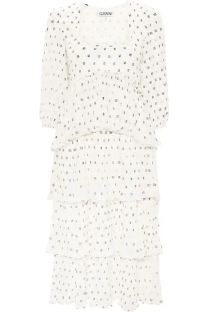 Ganni Midikleid mit Monogramm-Print