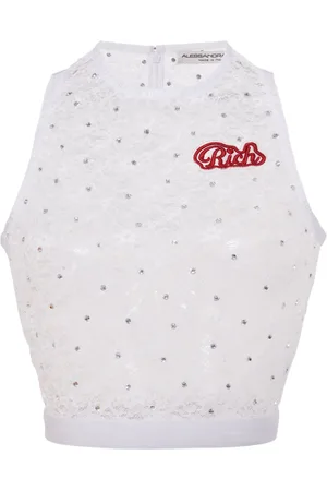 Alessandra Rich Cropped-Spitzentop mit Logo-Applikation