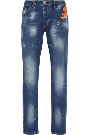 Philipp Plein Skull Straight-Leg-Jeans mit Farbklecksen