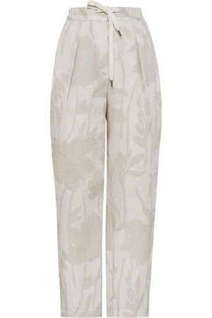 Brunello Cucinelli Tapered-Leinenhose aus Blumenjacquard