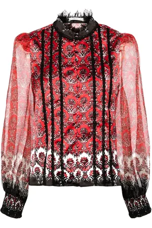 ALICE+OLIVIA Bettina Bluse mit Spitzenbesatz
