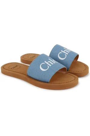Chloé Aqua Pantoletten mit Logo-Print