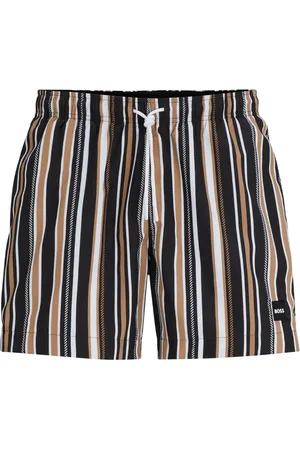 HUGO BOSS Gestreifte Badeshorts mit Logo-Applikation