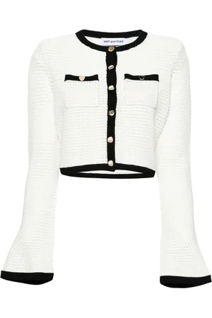 Self-Portrait Cropped-Cardigan mit Lochstrickmuster