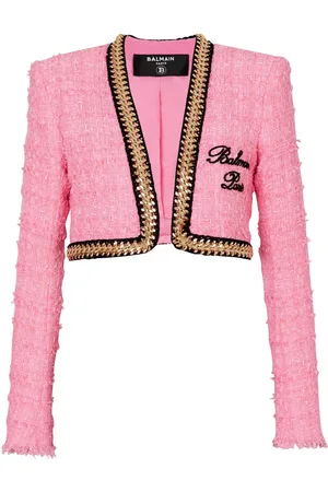 Balmain Cropped-Jacke aus Tweed mit Kettenborten