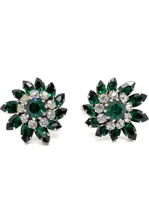JENNIFER GIBSON JEWELLERY Vintage Austrian Emerald Crystal Floral Earrings 1950s
