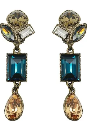 JENNIFER GIBSON JEWELLERY Vintage Philippe Ferrandis Citrine & Sapphire Glass Earrings 1990s