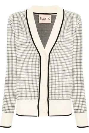Plan C Strickjacke Cardigan aus Windowpane-Jacquard