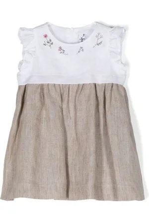 Il gufo Leinenkleid mit Blumenstickerei