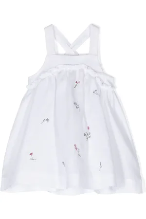 Il gufo Leinenkleid mit Blumenstickerei