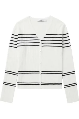 B+AB Gestreifter Cardigan mit V-Ausschnitt