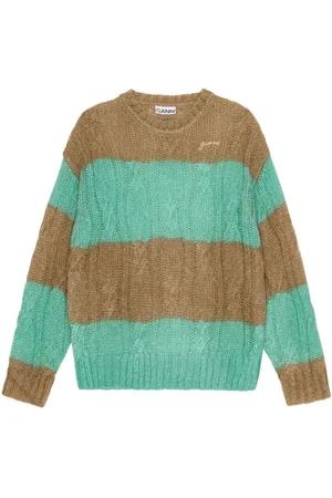 Ganni Gestreifter Pullover mit Zopfmuster