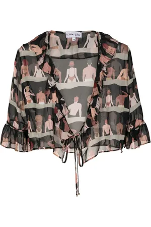 AMIR SLAMA Cropped-Seidenbluse mit grafischem Print