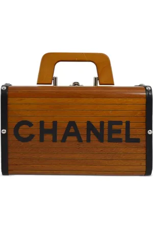 CHANEL 1995 Holz-Kosmetiktasche mit Logo-Print