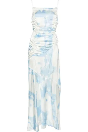 Ganni Satin-Maxikleid mit Wolken-Print