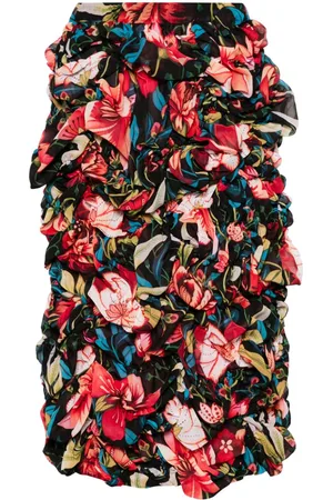 Comme des Garçons Geraffter Midirock mit Blumen-Print