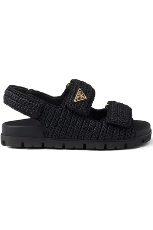 Prada Gewebte Sandalen mit Logo-Schild