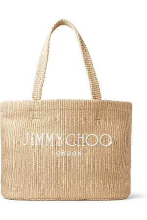 Jimmy Choo Strandtasche aus Bast mit Logo-Stickerei
