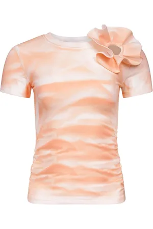 AREA Gerüschtes T-Shirt mit Blumenapplikation