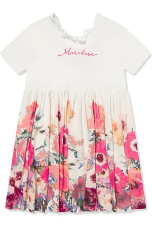 Marchesa Notte Blumenkleid mit Logo-Stickerei