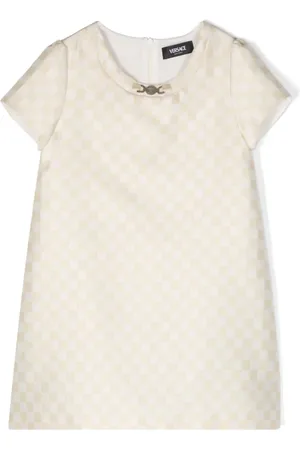 VERSACE Satin-Etuikleid mit Schachbrettmuster