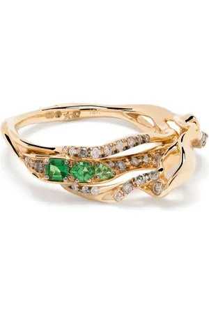 Bibi van der Velden 18kt Exhale Gelbgold-Stapelring mit Diamant und Tsavorit
