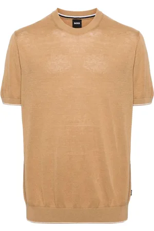 HUGO BOSS Leinengemisch-Pullover mit kurzen Ärmeln