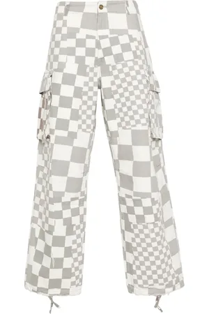 ERL Karierte Straight-Leg-Hose im Distressed-Look