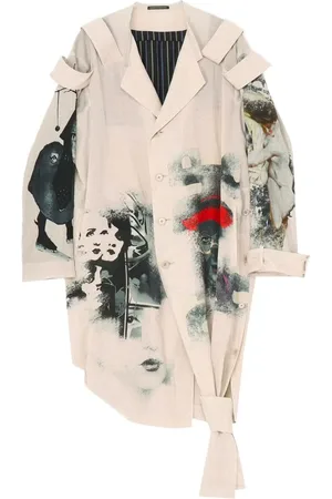 YOHJI YAMAMOTO Lange Schulterklappen-Jacke mit künstlerischem Print