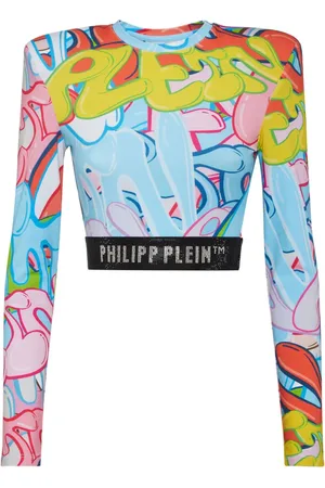 Philipp Plein LS Bombing Graffiti Cropped-Top