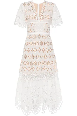 Elie saab Midikleid mit Lochstickerei