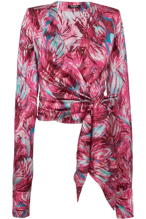 Balmain Seidenbluse mit Federn-Print