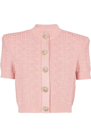 Balmain Kurzärmeliger Cardigan mit PB-Intarsie