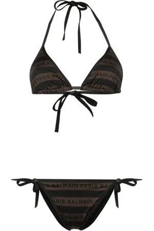 Balmain Gestreifter Bikini mit Logo-Print
