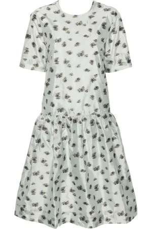 Ganni Organza-Midikleid mit Blumenjacquard