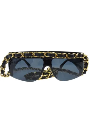 CHANEL 1990-2000 Shield-Sonnenbrille mit Kettendetail