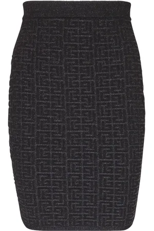 Balmain Gestrickter Minirock mit PB-Intarsie