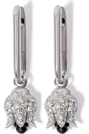 ANNOUSHKA 14kt Tulips Weißgold-Hängeohrringe mit Diamanten
