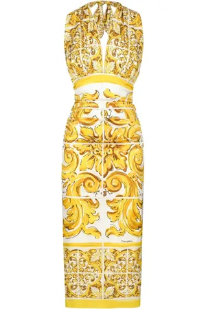 Dolce & Gabbana Seiden-Midikleid mit Majolica-Print