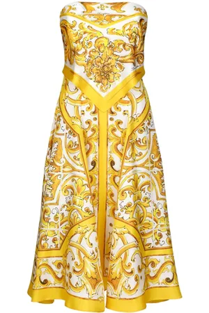 Dolce & Gabbana Seiden-Midikleid mit Majolica-Print