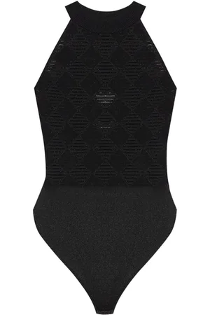Balmain Stehkragen-Body aus geometrischem Jacquard