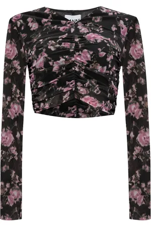 Ganni Geraffte Bluse mit Blumen-Print