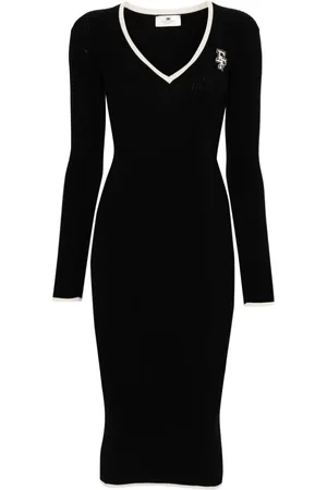 Elisabetta Franchi Geripptes Midikleid mit Intarsienmuster